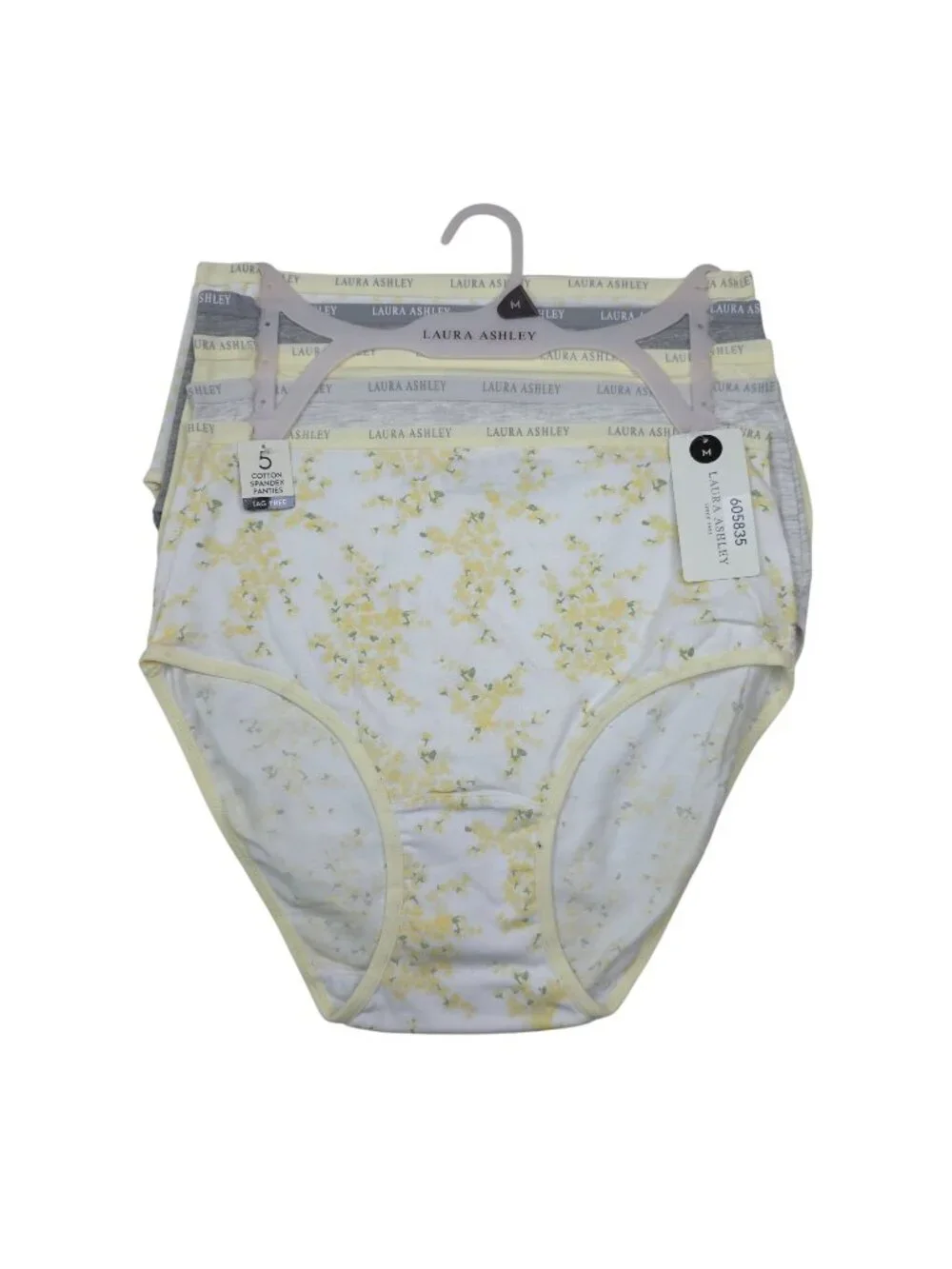 Laura Ashley Womens 5-Pack Tag-Free Medium Panties Briefs Cotton Spandex Yellow